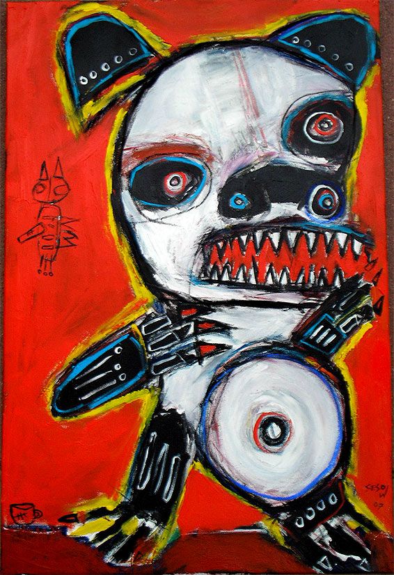 “Animal Farm,” VSA Colorado / Access Gallery, Denver, CO, 2007: photograph 2 (“t cup panda,” about 18 × 20 in., acrylic on canvas — painted live in Denver the week of the opening)
