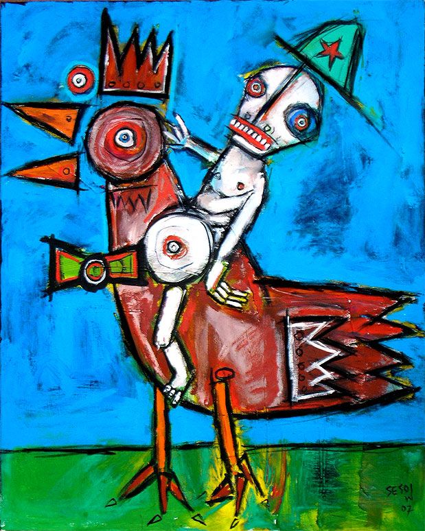 “Animal Farm,” VSA Colorado / Access Gallery, Denver, CO, 2007: photograph 3 (“free range sesow,” about 20 × 24 in., acrylic on canvas — painted live in Denver)