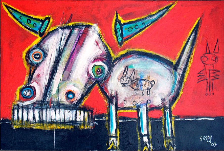 “Animal Farm,” VSA Colorado / Access Gallery, Denver, CO, 2007: photograph 4 (“untitled bull,” about 20 × 18 in., acrylic on canvas — painted live in Denver)