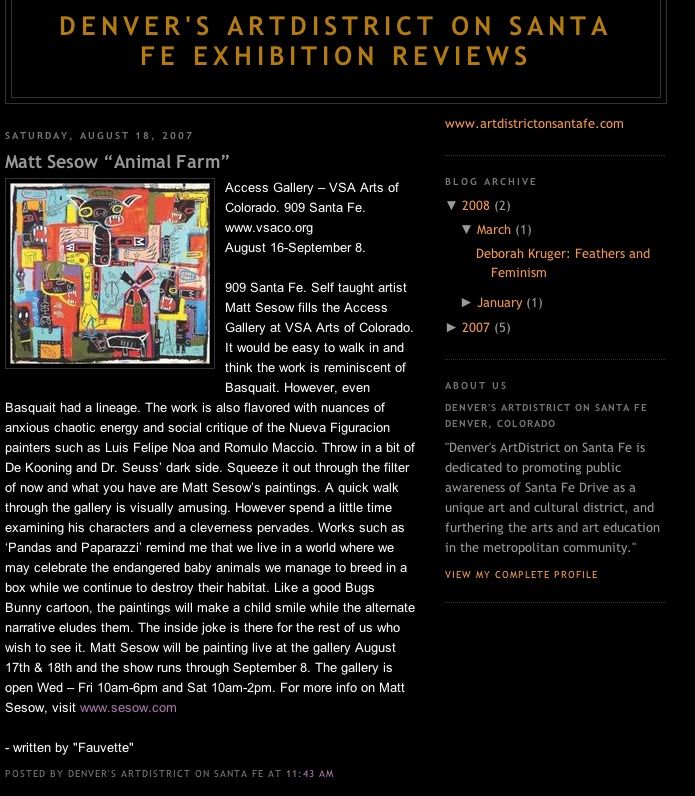 “Animal Farm,” VSA Colorado / Access Gallery, Denver, CO, 2007: photograph 7 (Review in the Art District on Santa Fe exhibition reviews, August 18, 2007)