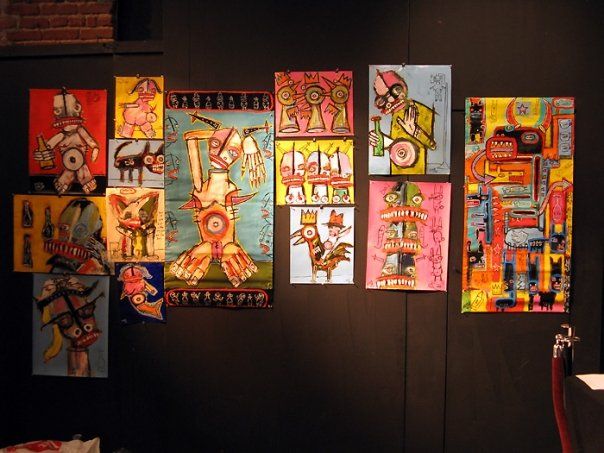 “Bukowski,” at the inaugural Bukowski Festival: A Celebration of Literature, Poetry, and Art, Elephant…, 2009: photograph 4 (Sesow's Bukowski Undigested paintings on the wall, Elephant Theatre, March 28, 2009)