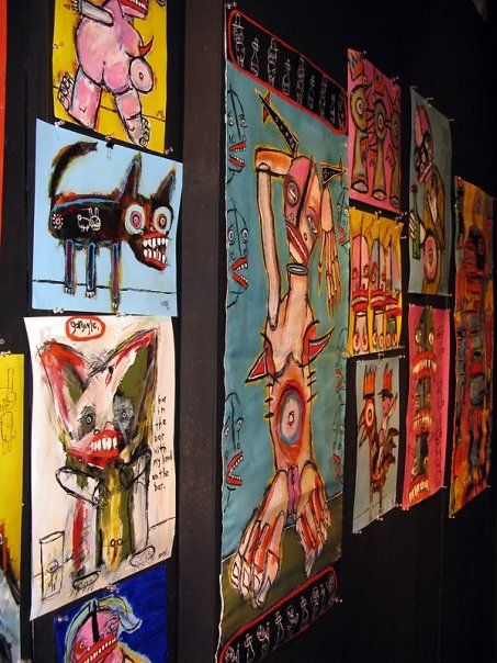 “Bukowski,” at the inaugural Bukowski Festival: A Celebration of Literature, Poetry, and Art, Elephant…, 2009: photograph 5 (The paintings, close)