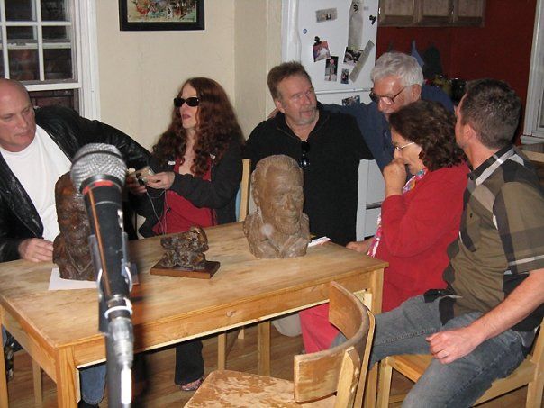 “Bukowski,” at the inaugural Bukowski Festival: A Celebration of Literature, Poetry, and Art, Elephant…, 2009: photograph 13 (After the readings — Linda King's busts on the table)