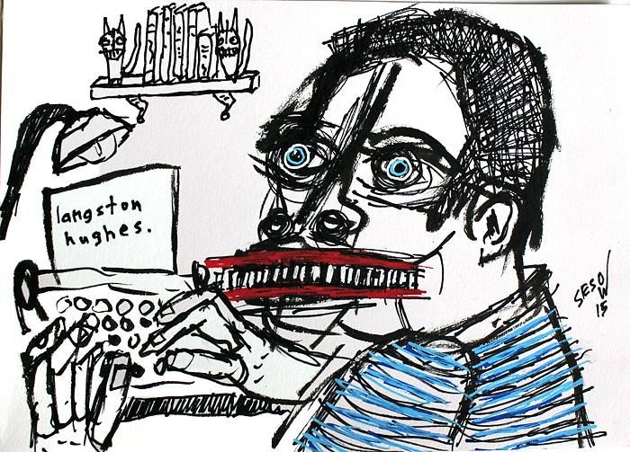 “Poets” painting created for exhibition at Busboys and Poets restaurant, Washington, DC, 2015: photograph 1 (Posted by Matt Sesow on Facebook, July 17, 2015)