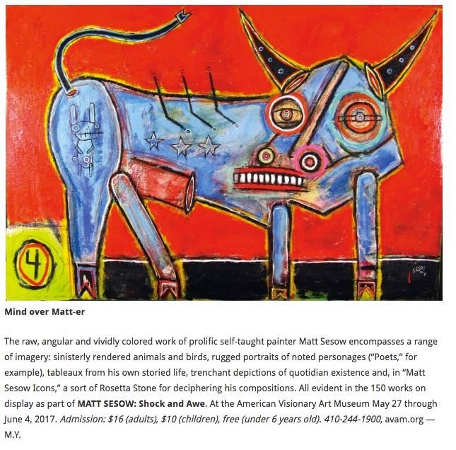 Baltimore Style magazine — mention of the upcoming AVAM solo exhibition, 2016: photograph 1 (Posted by Matt Sesow on Facebook, April 28, 2016)