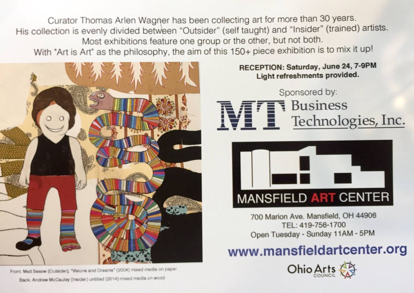 “Outsider or Insider Art,” Mansfield Art Center, Mansfield, OH, 2017: photograph 4 (Posted by Matt Sesow on Facebook, June 25, 2017)
