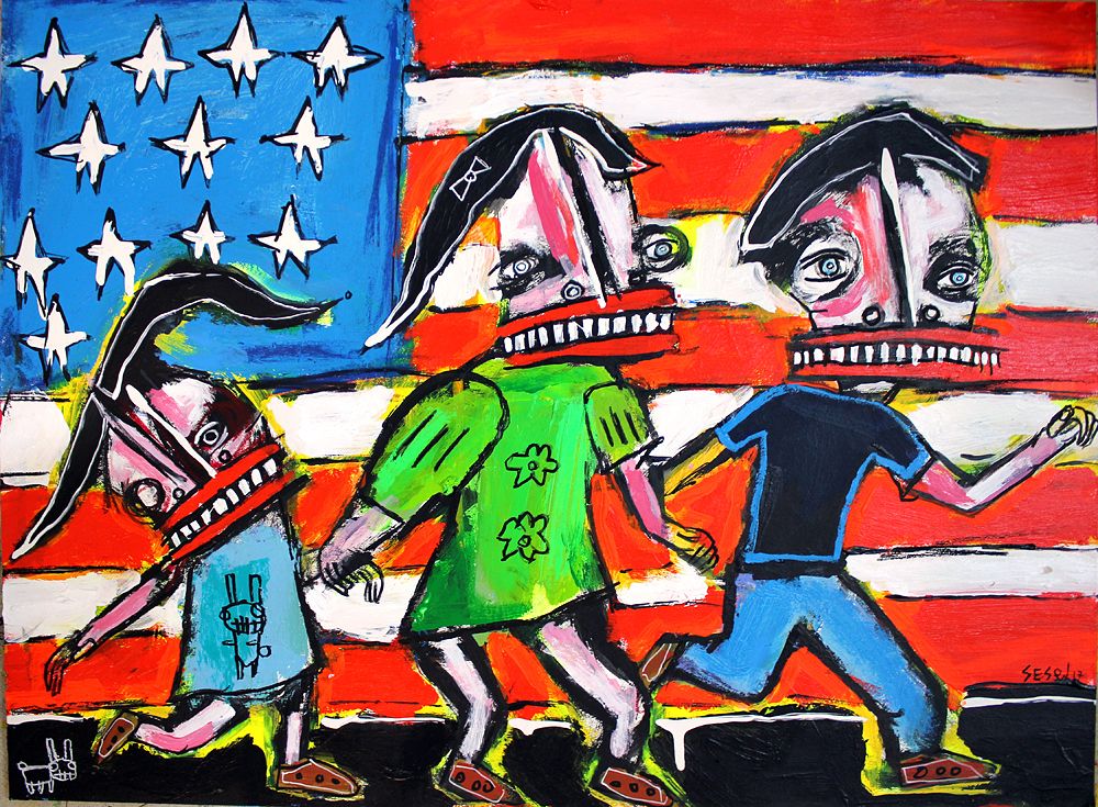 Transformer annual Silent Auction & Benefit, Washington, DC, 2017: photograph 1 ("Border Crossing," Sesow's painting for the 2017 Transformer auction)