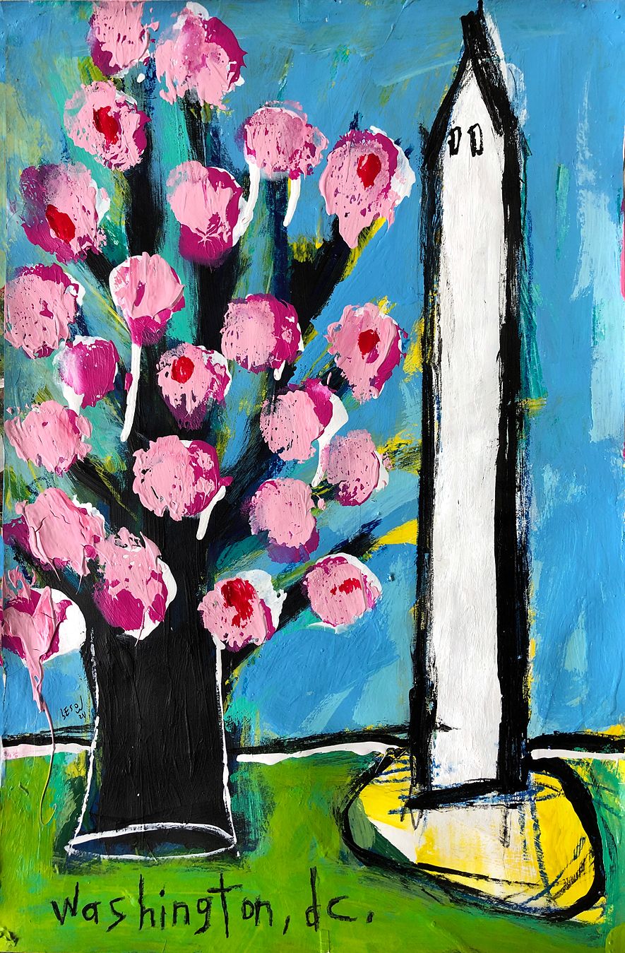 “Re-enabled” series — National Cherry Blossom Festival paintings made with his right hand and left arm, 2024: photograph 2 (Posted by Matt Sesow on Facebook, March 7, 2024)