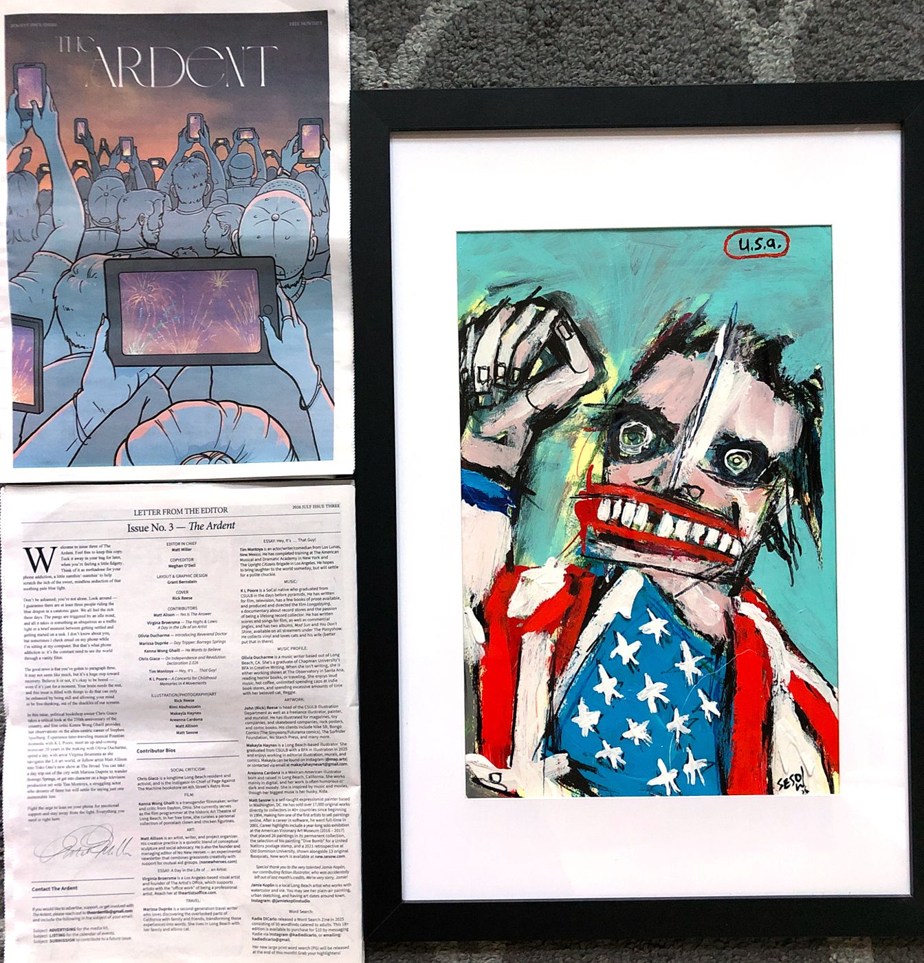 The Ardent, July 2026: “USA” illustrates “Declaration 2.026”, 2026: photograph 1 (The July 2026 issue with the framed original of "USA")