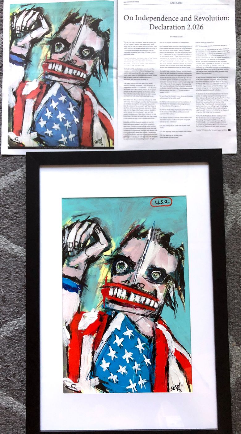 The Ardent, July 2026: “USA” illustrates “Declaration 2.026”, 2026: photograph 2 (The spread and the painting)