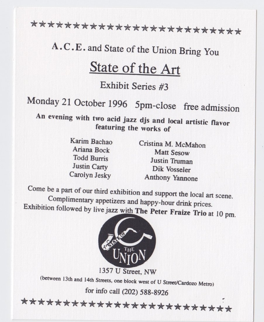 Flyer for the State of the Union group show, 1996