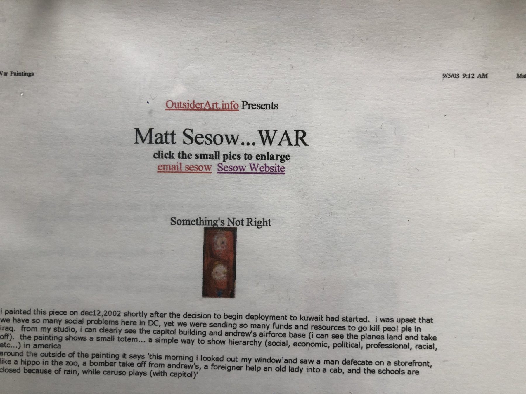 Matt Sesow...WAR, page 2