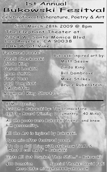 1st Annual Bukowski Festival — poster: Poster — text version