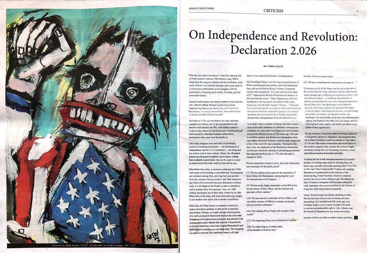The Ardent, July 2026 (Issue Three): cover, Criticism spread, Letter from the Editor, page 2