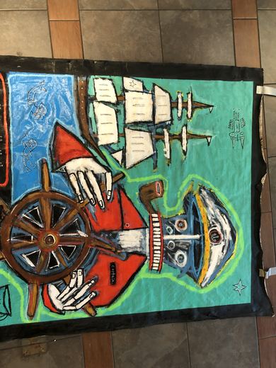 "Smooth Sailing" (about 62 x 54 in.), painted in Norfolk.