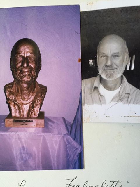 Lawrence Ferlinghetti, bust by Linda King