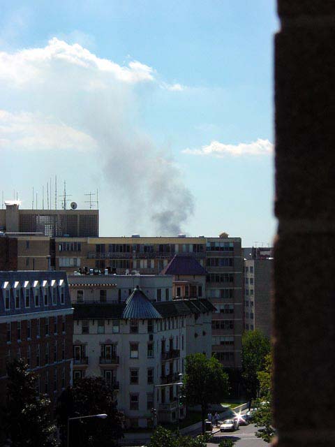 “Morning of September 11, 2001 from studio window, toward the Pentagon.”