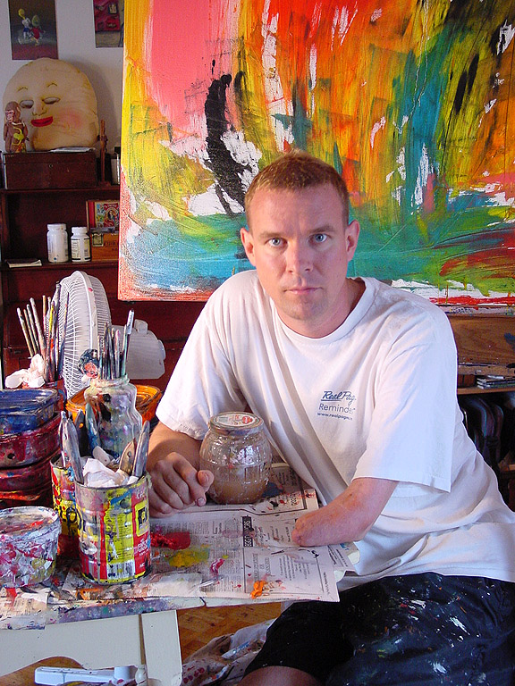 Matt at his painting table in the Adams Morgan studio, nine days after September 11.
