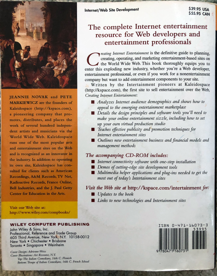 Back cover describing Kaleidospace as the first site to sell entertainment on the Web