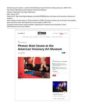 Photos: Matt Sesow at the American Visionary Art Museum, page 1
