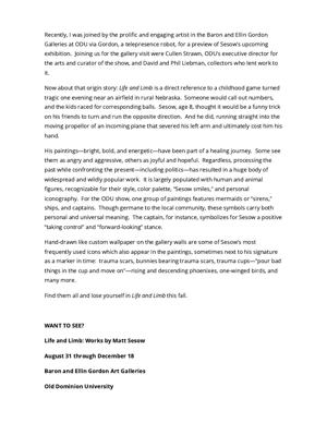 Betsy DiJulio, “ART: For Life & Limb,” VEER Magazine (Hampton Roads), 2021, page 4