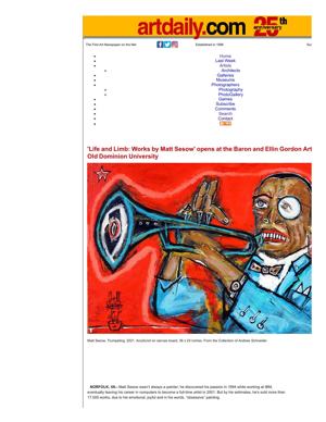 “Life and Limb: Works by Matt Sesow opens at the Baron and Ellin Gordon Art Galleries,” Artdaily, 2021, page 1