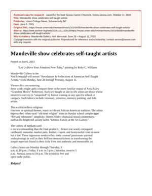 Mandeville show celebrates self-taught artists, page 1